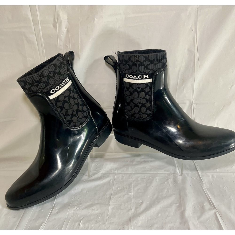 Coach Rivington Black signature C Logo Ankle Rain Boots Size 9 - Picture 5 of 15